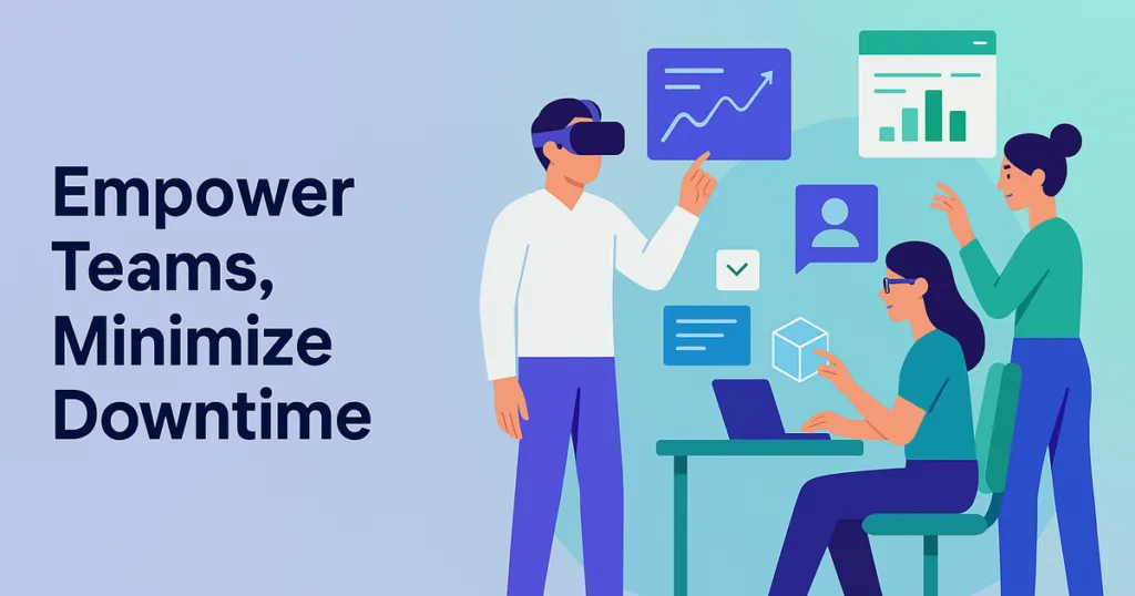 XR connects AR, VR, MR for collaborative enterprise workflows, reducing downtime and enabling upskilling in a modern workspace setting.