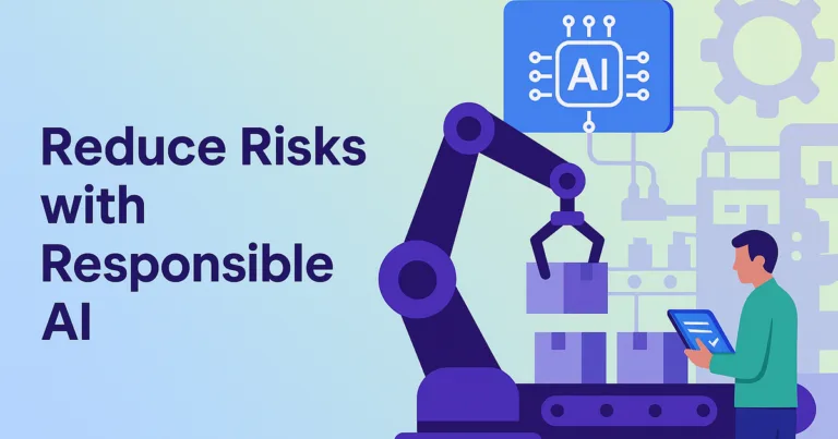 Illustration of responsible AI governance streamlining safe manufacturing workflows, highlighting risk and cost reduction benefits.